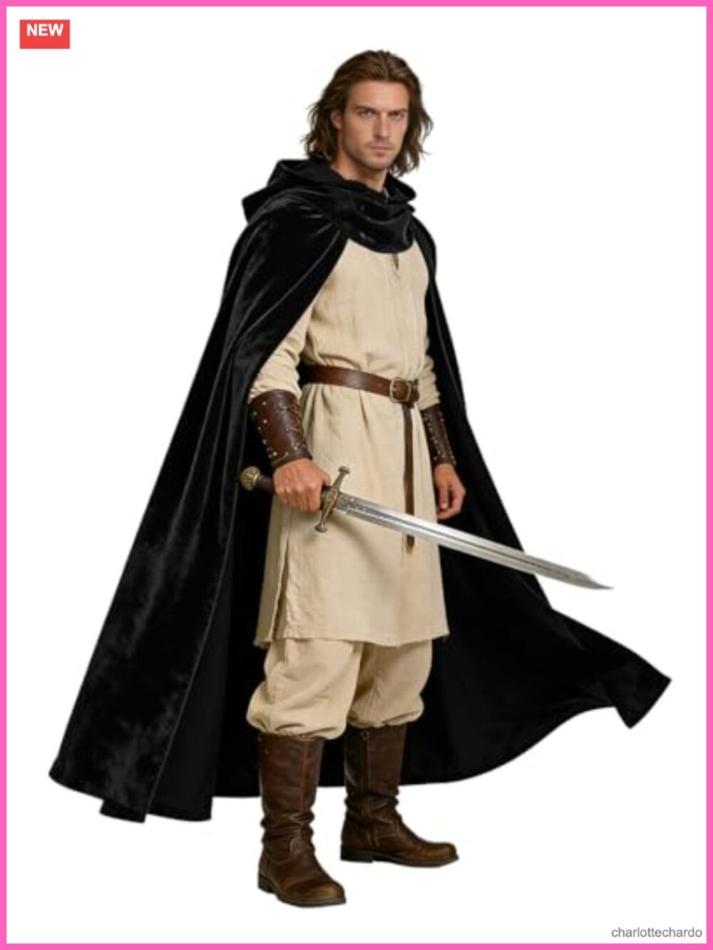 Medieval Velvet Hooded Cloak Renaissance Cape Cosplay LARP Costume